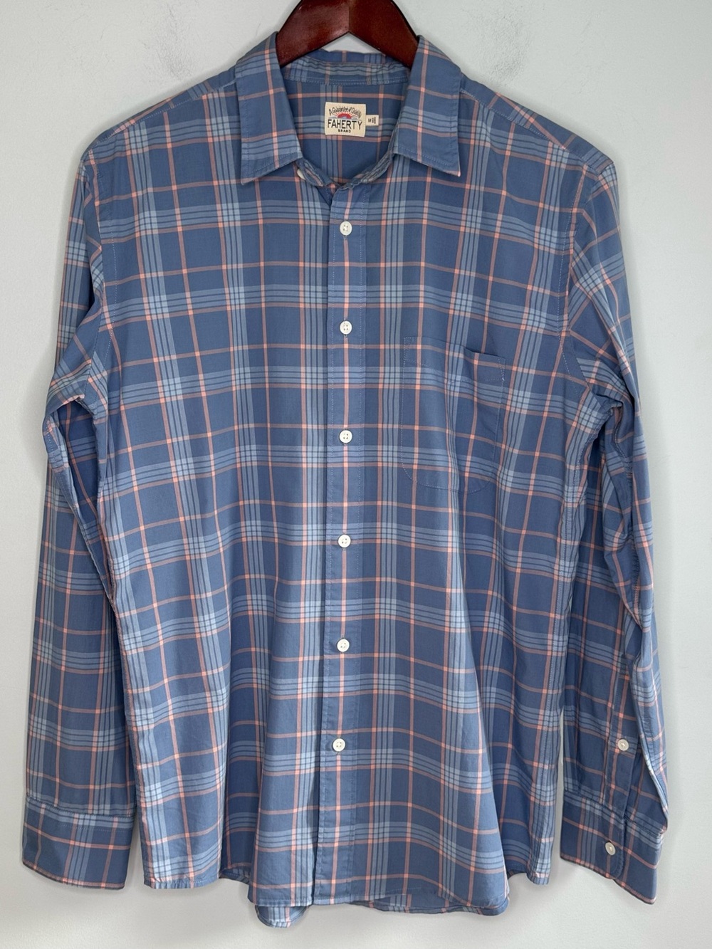 Faherty Men’s Blue Plaid 100% Cotton Buttoned Down Shirt